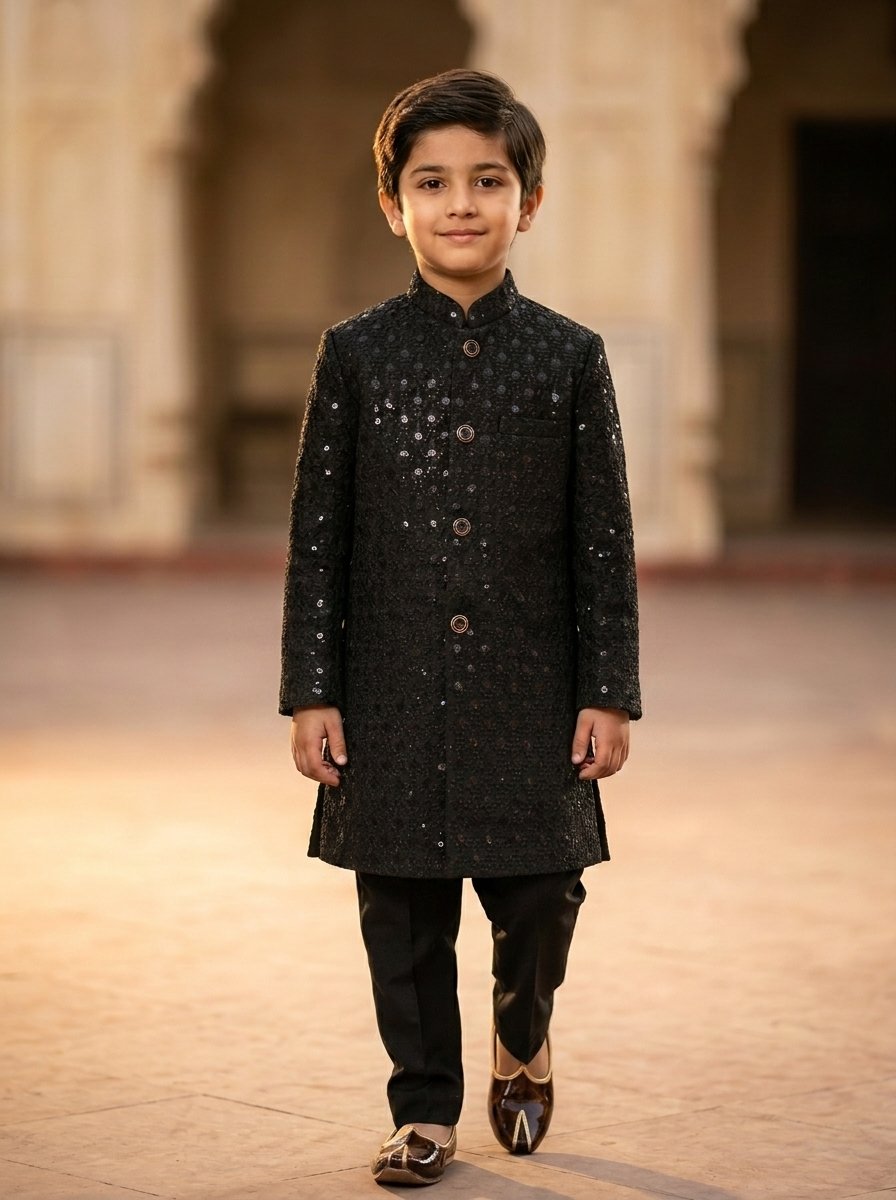 Luxury Black Sequence Imroidered sherwani